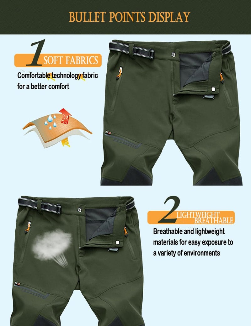 MAGCOMSEN Winter Pants for Men Waterproof Fleece Lined Thermal Warm Pants Snow Ski Hiking Work Trousers Green 30 - Image 2